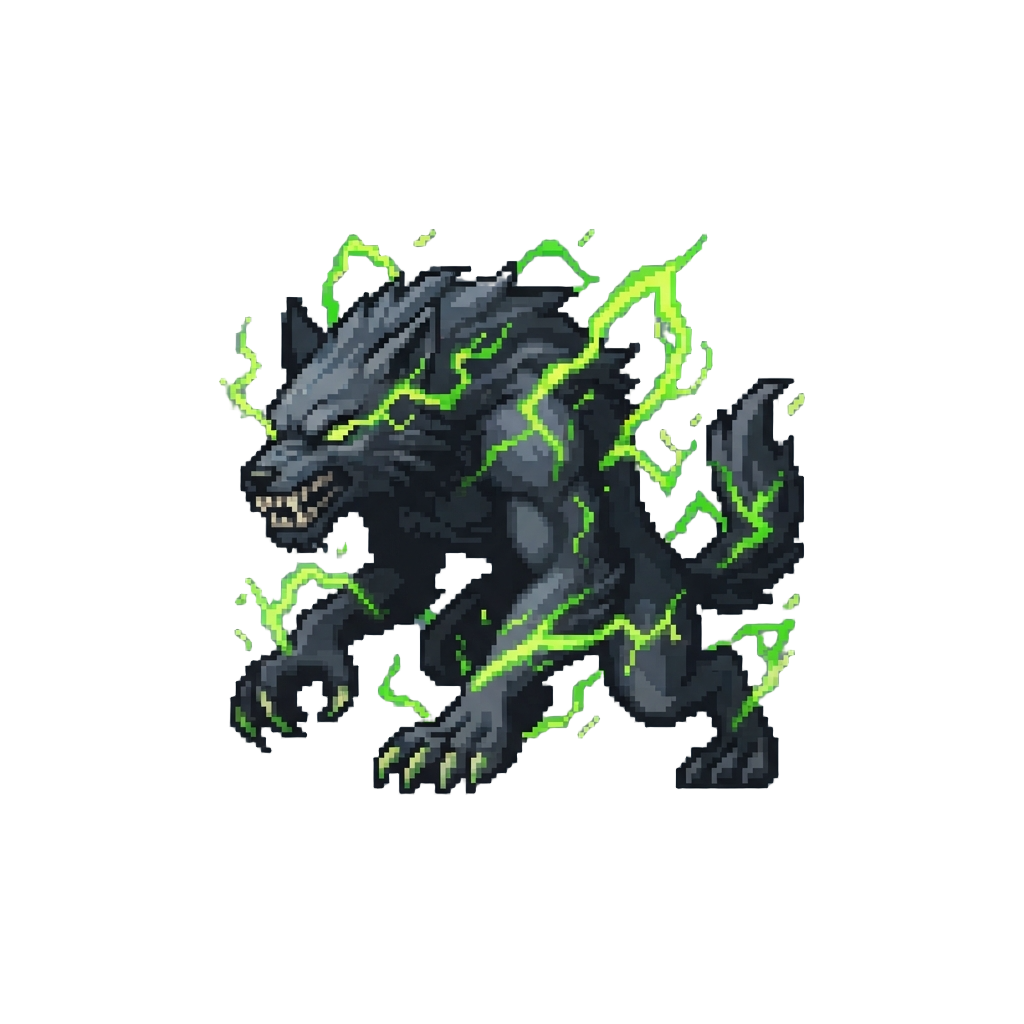 A Ferocious Werewolf Shadow Beast Crackling with Toxic Green Bio-electrical Lightning