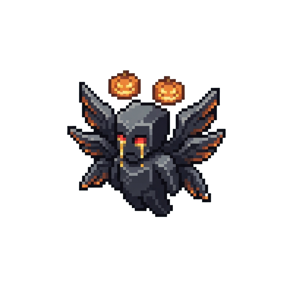 A Six-winged Obsidian Seraph with Floating Jack-o'-lantern Halos and Molten Wax Tears