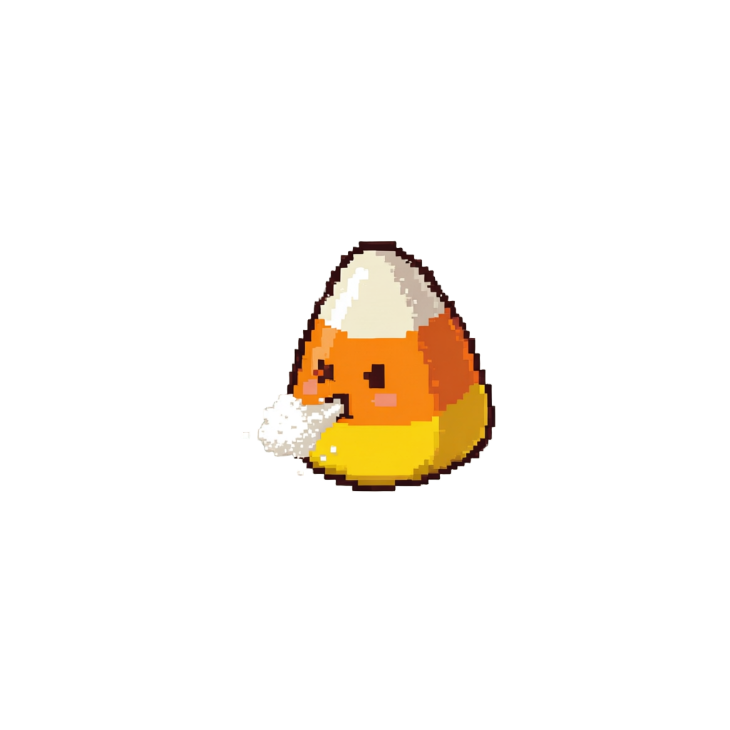 A Tiny Floating Candy-corn Spirit That Sneezes Out a Gentle Puff of Powdered Sugar