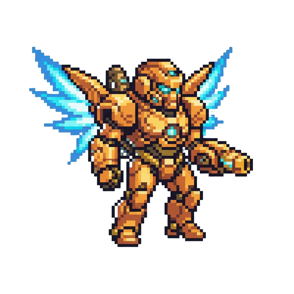 A Giant Golden Titan Mecha with Wings of Plasma
