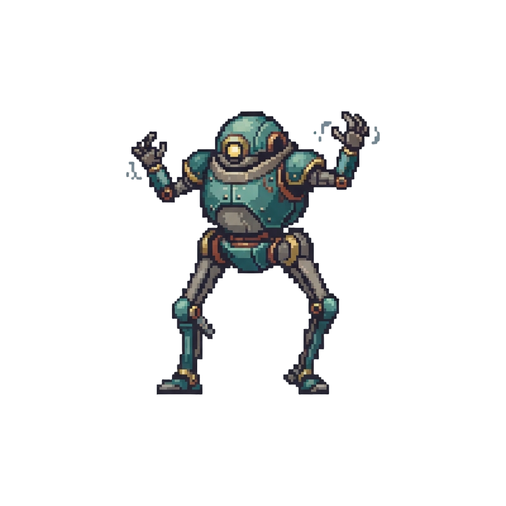 A Wobbly Tall-legged Mech with Tiny Arms Flailing
