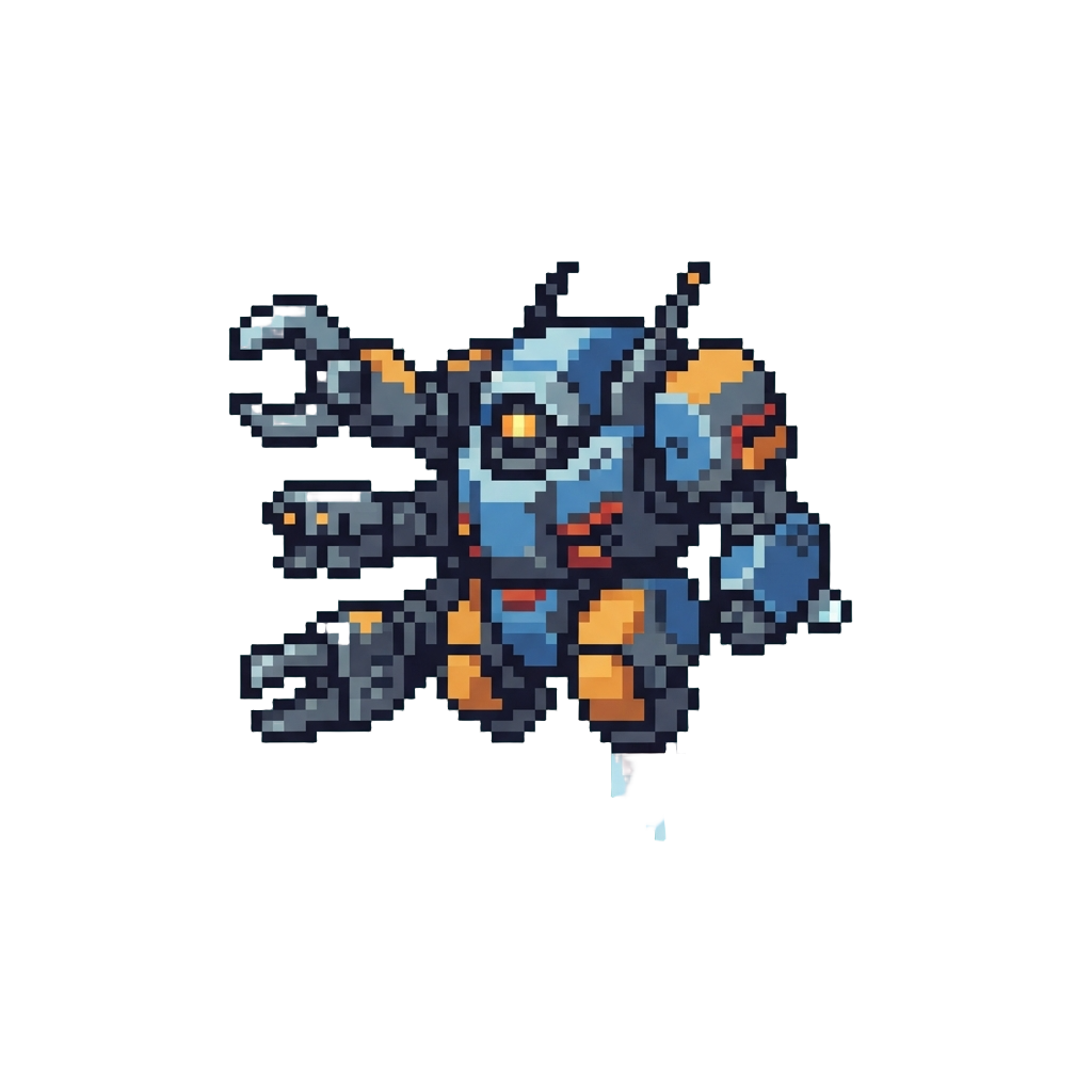 A Mech with Three Left Arms and No Legs Hovering Clumsily
