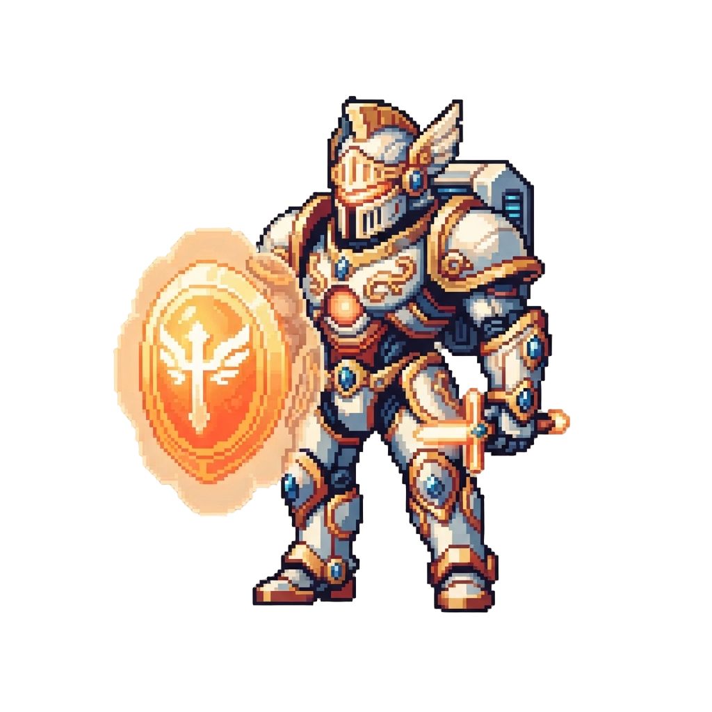 A Radiant Paladin Mech with a Giant Energy Shield