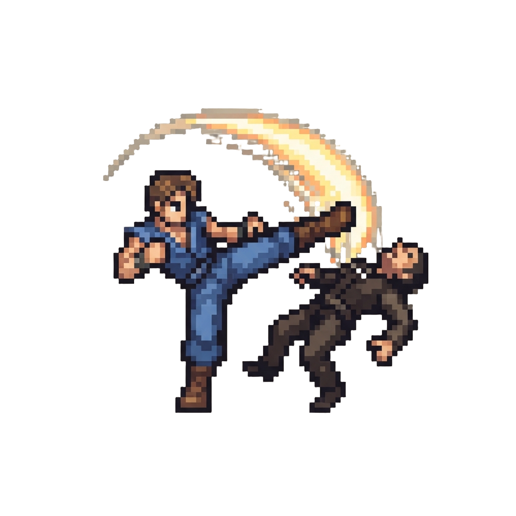 A Powerful Whip Kick Causing the Attacker to Collapse