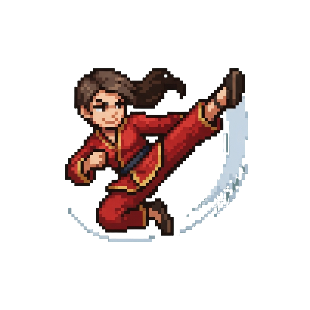 A High Arc Kick with a Confident Smirk