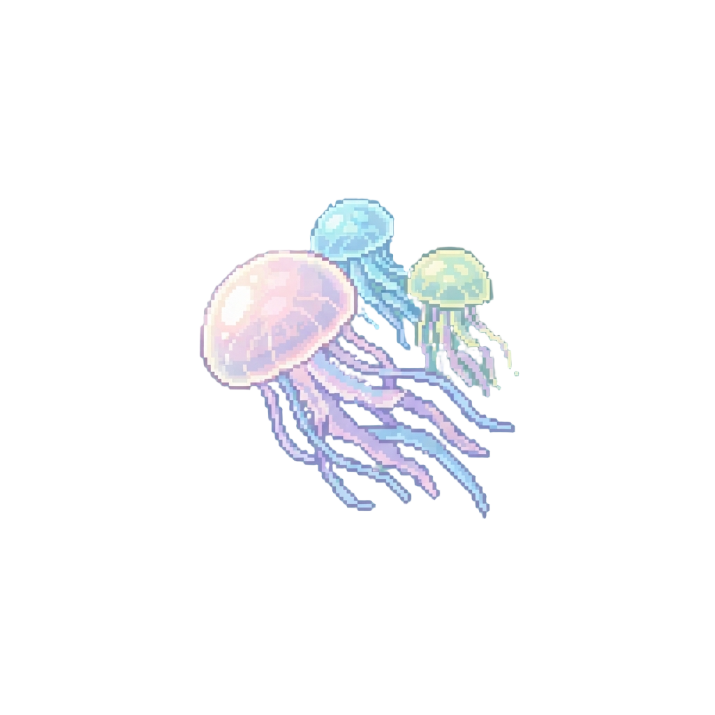 A Group of Glowing Pastel Jellyfish Drifting Gently