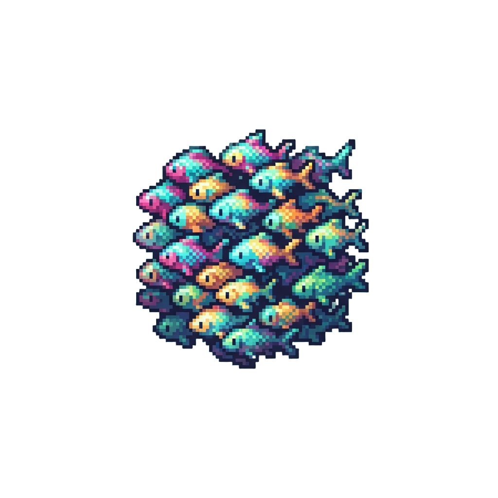 A Swarm of Glittering Iridescent Rainbow Fish