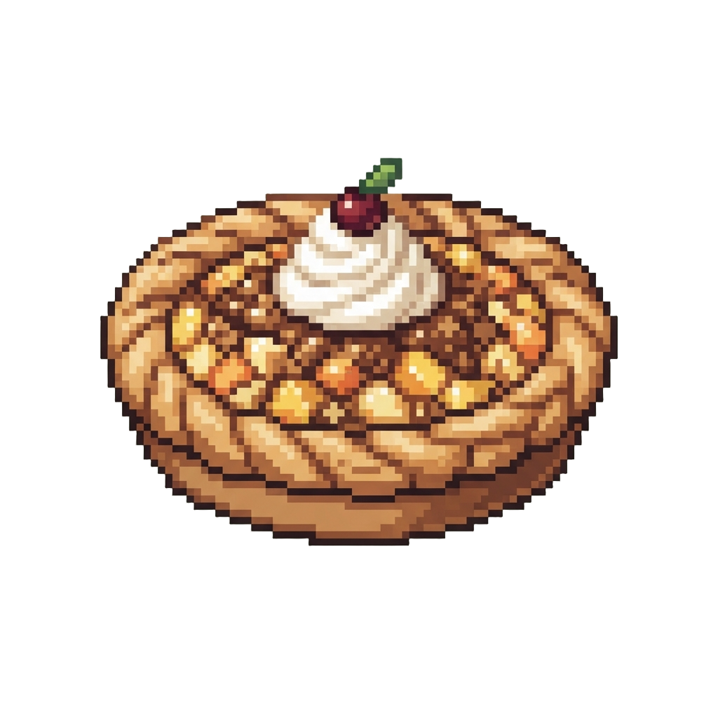 A Giant Braided Apple Crumble Pie Topped with Whipped Cream