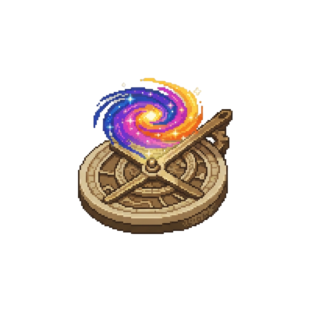 A Glowing Brass Astrolabe Projecting Swirling Colorful Galaxies