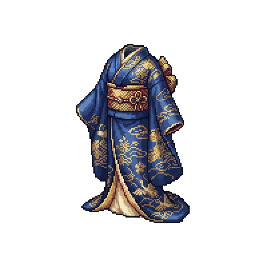 A Golden Embroidered Royal Silk Furisode Kimono