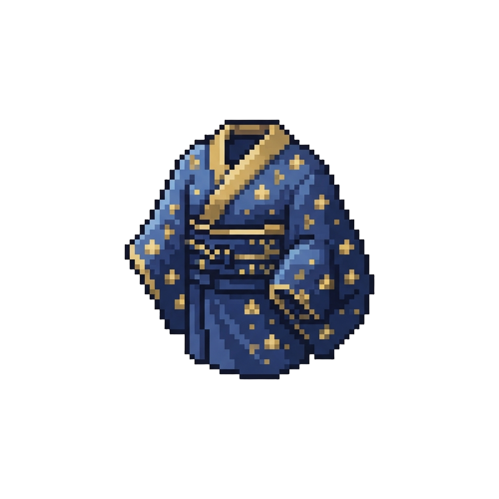 A Deep Midnight Blue Silk Kimono with Golden Stars