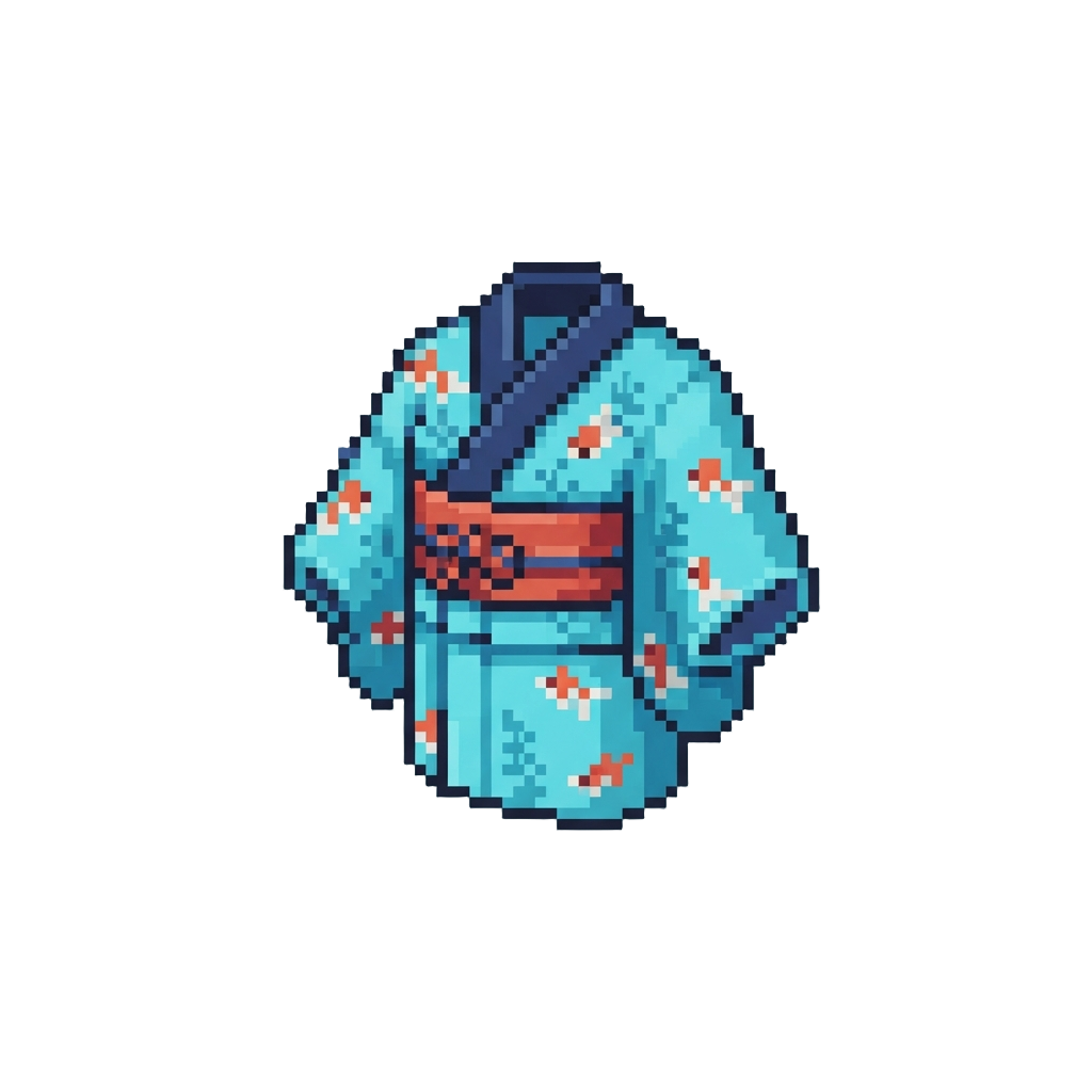 A Bright Aqua Blue Goldfish-patterned Yukata