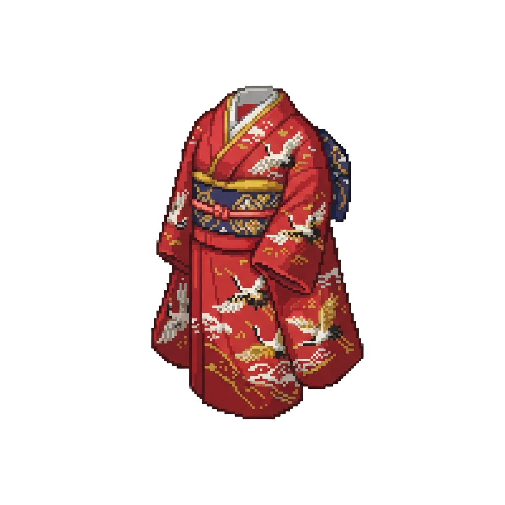 A Vibrant Crimson Crane-patterned Formal Kimono