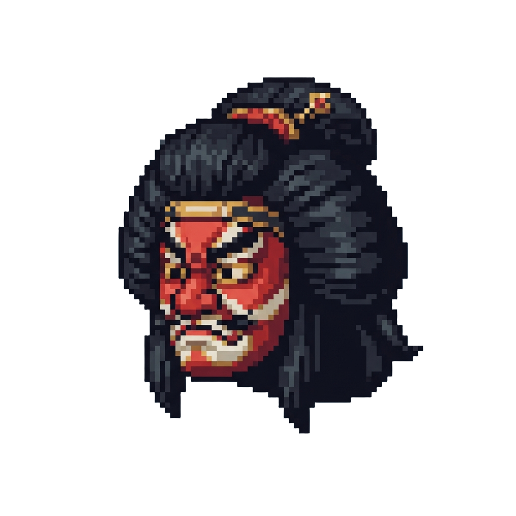 A Dramatic Kabuki Mask and Oversized Wig Set