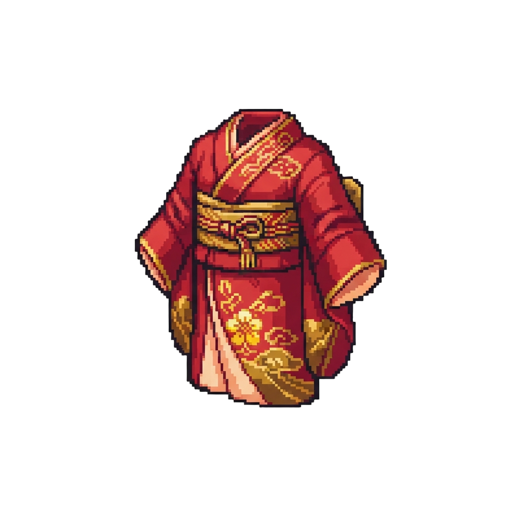 A Traditional Red and Gold Silk Kimono