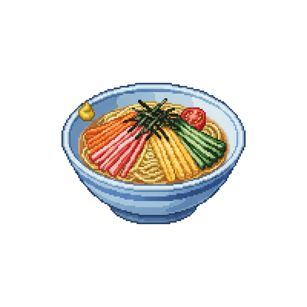 A Refreshing Cold Hiyashi Chuka Ramen with Colorful Julienned Toppings