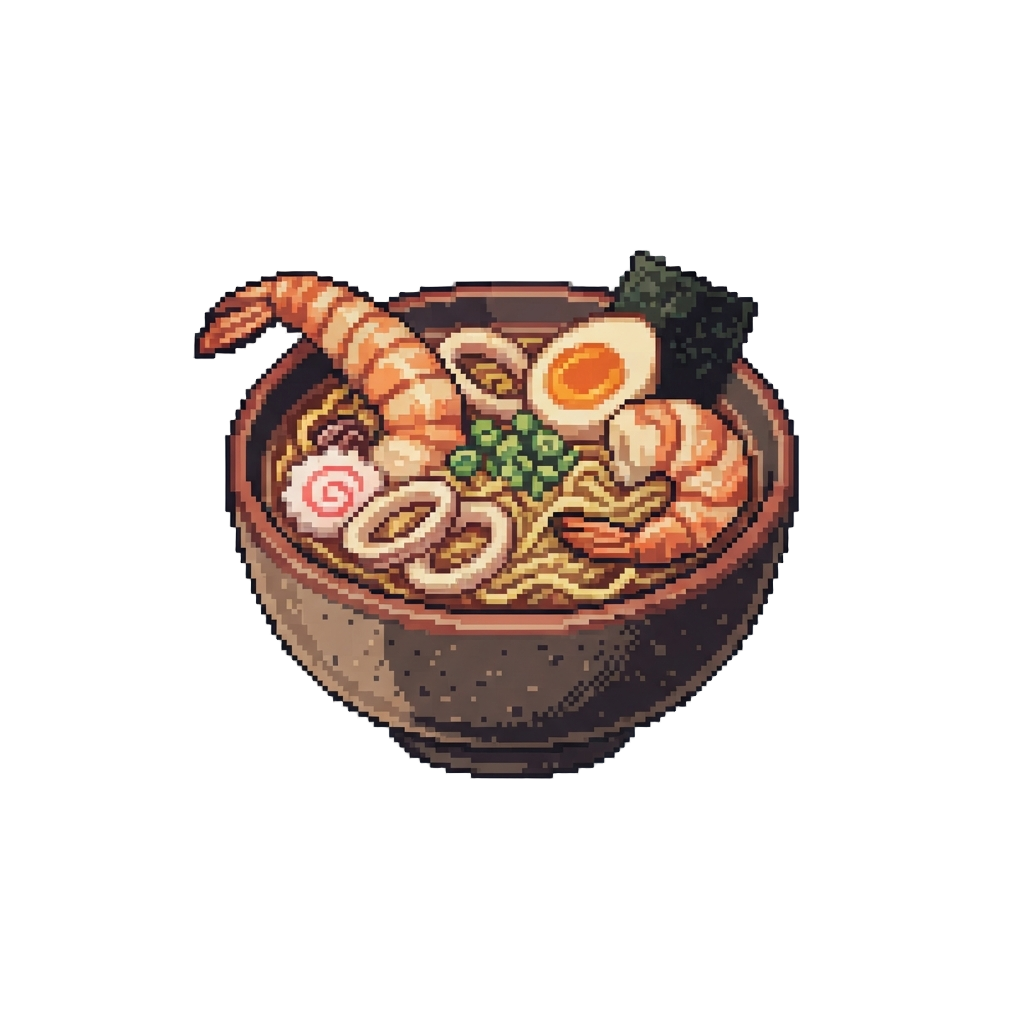 A Deluxe Seafood Ramen Overflowing with Giant Tiger Prawns and Tender Squid Rings