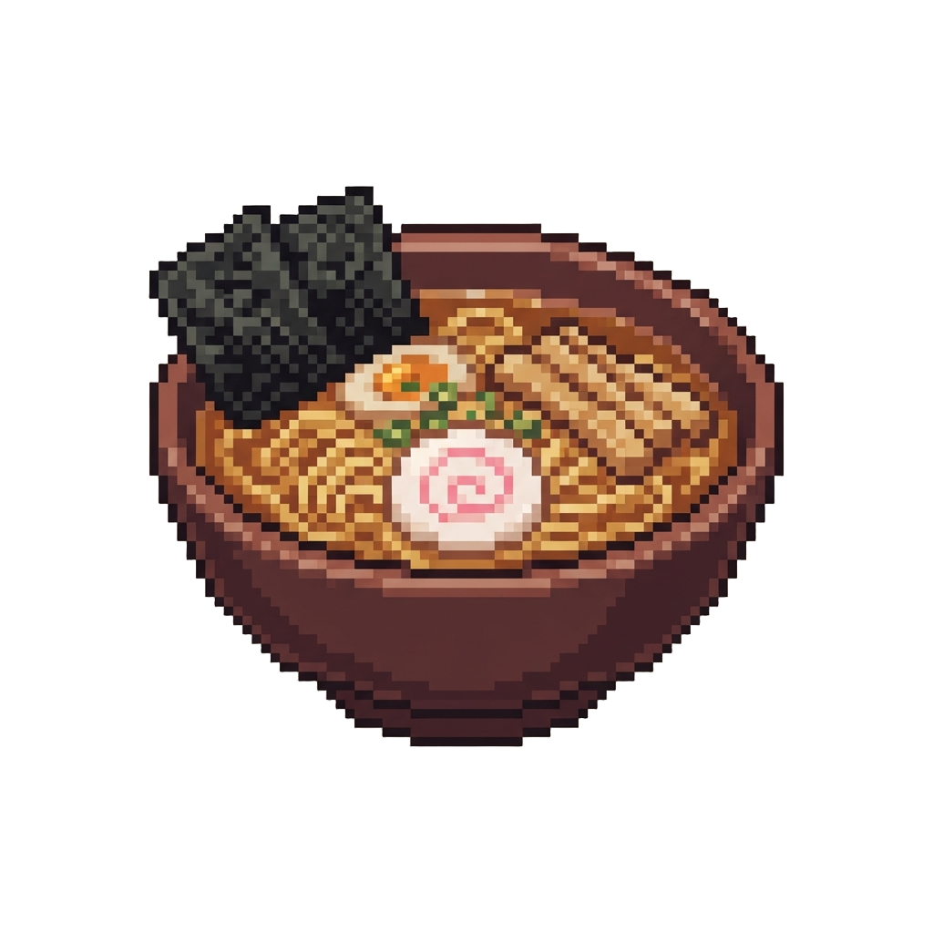 A Classic Shoyu Ramen with Crispy Nori Seaweed, Bamboo Shoots, and Narutomaki Fishcake