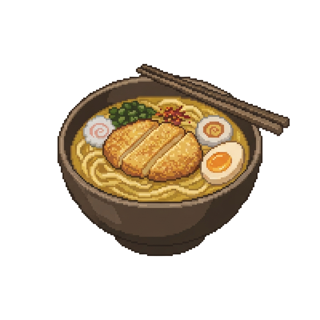 A Golden Curry Ramen Topped with a Crispy Fried Pork Cutlet
