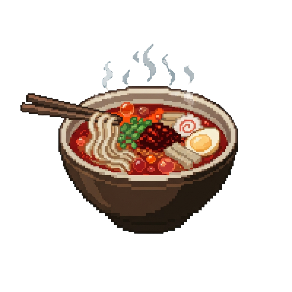 A Volcano Hot Ramen Bubbling with Dark Red Chili Paste and Pepper Flakes