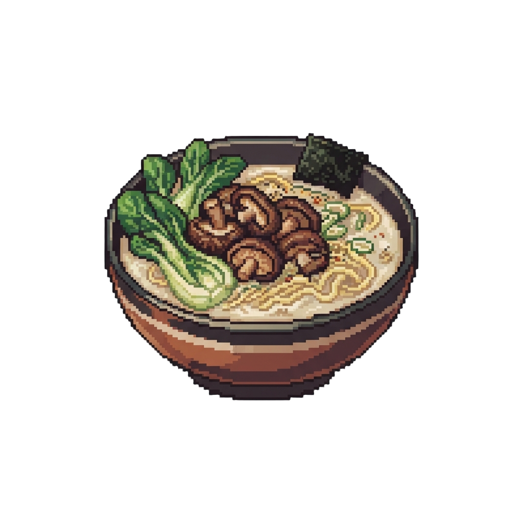 A Creamy Veggie Paitan Ramen Piled High with Roasted Mushrooms and Baby Bok Choy
