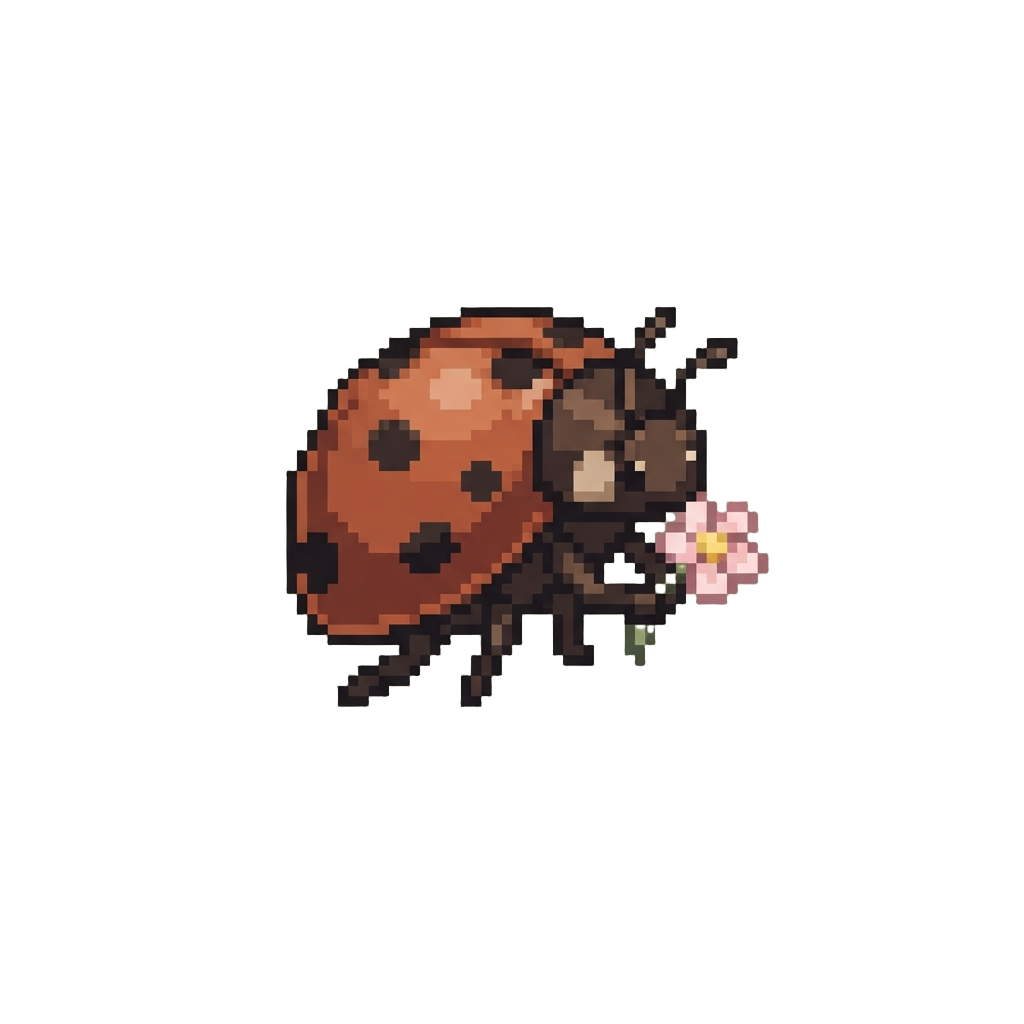 A Cozy Brown Ladybird Holding a Miniature Flower