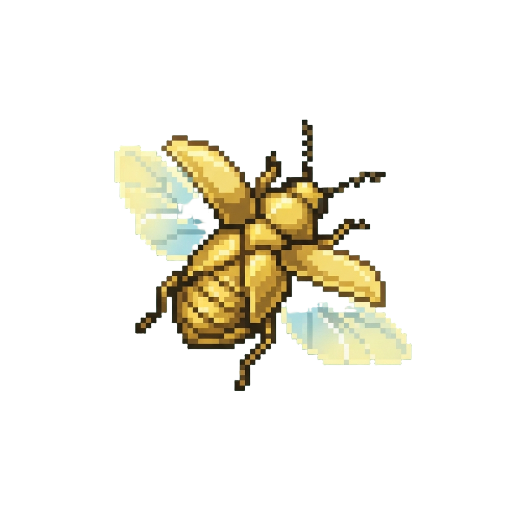 A Glowing Golden Beetle Spreading Majestic Translucent Wings
