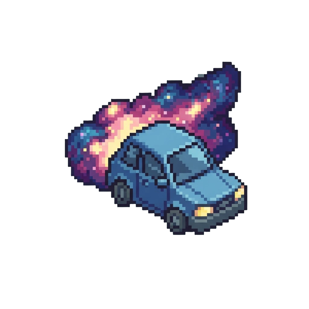 A Glowing Colorful Nebula Cloud Billowing Behind the Car