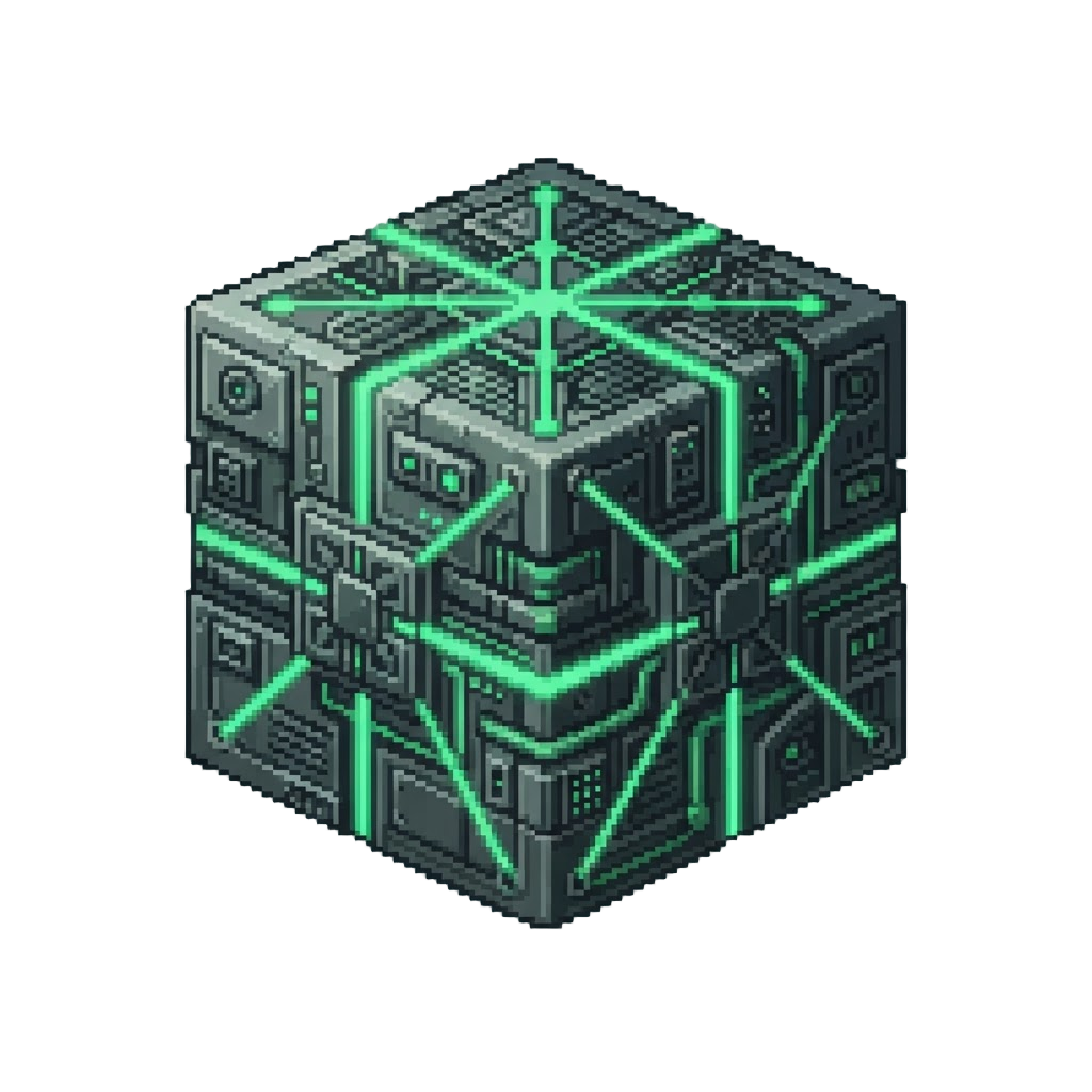 A Colossal Borg Cube Humming with Green Energy Grid Lines