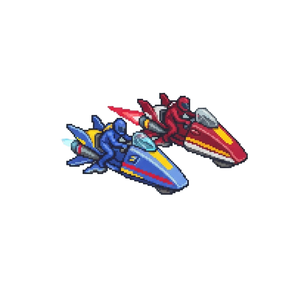 A Pair of Racing Futuristic Star-scooters Darting Past