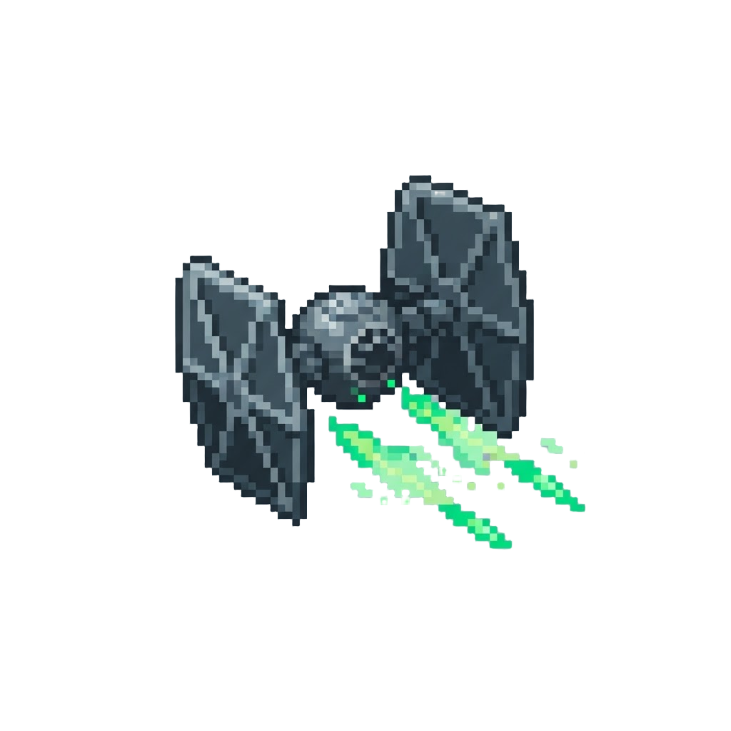 A Tie Fighter Screaming Past with Green Laser Embers