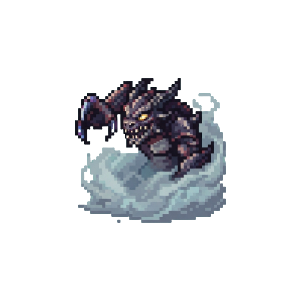 A Clawed Nightmare Fiend Emerging From Fog