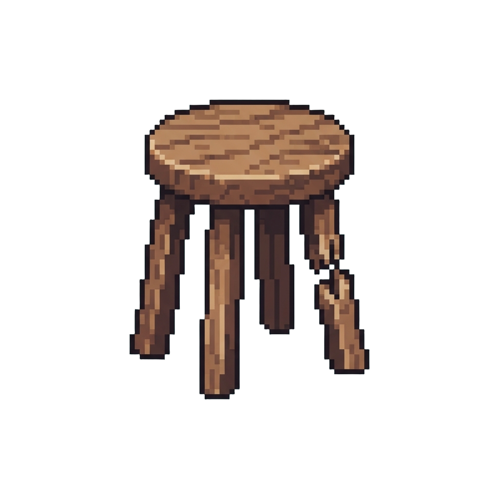 A Wooden Pub Stool with a Broken Leg
