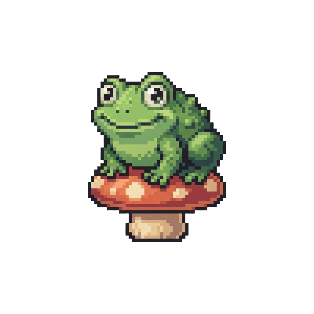 A Goofy Wide-eyed Toad Resting on a Tiny Mushroom