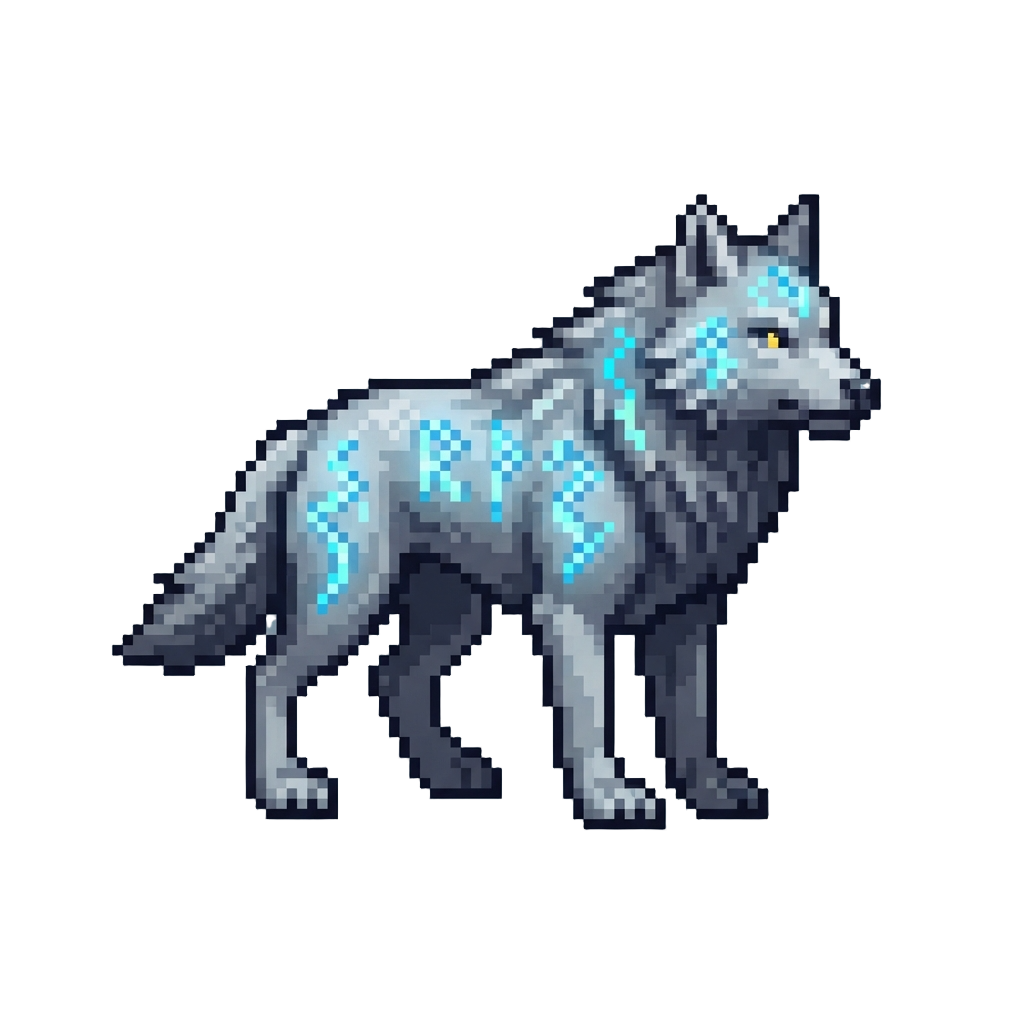 A Silver Dire Wolf with Glowing Runes