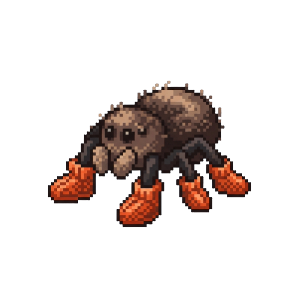 A Tiny Fuzzy Spider Wearing Miniature Knitted Shoes
