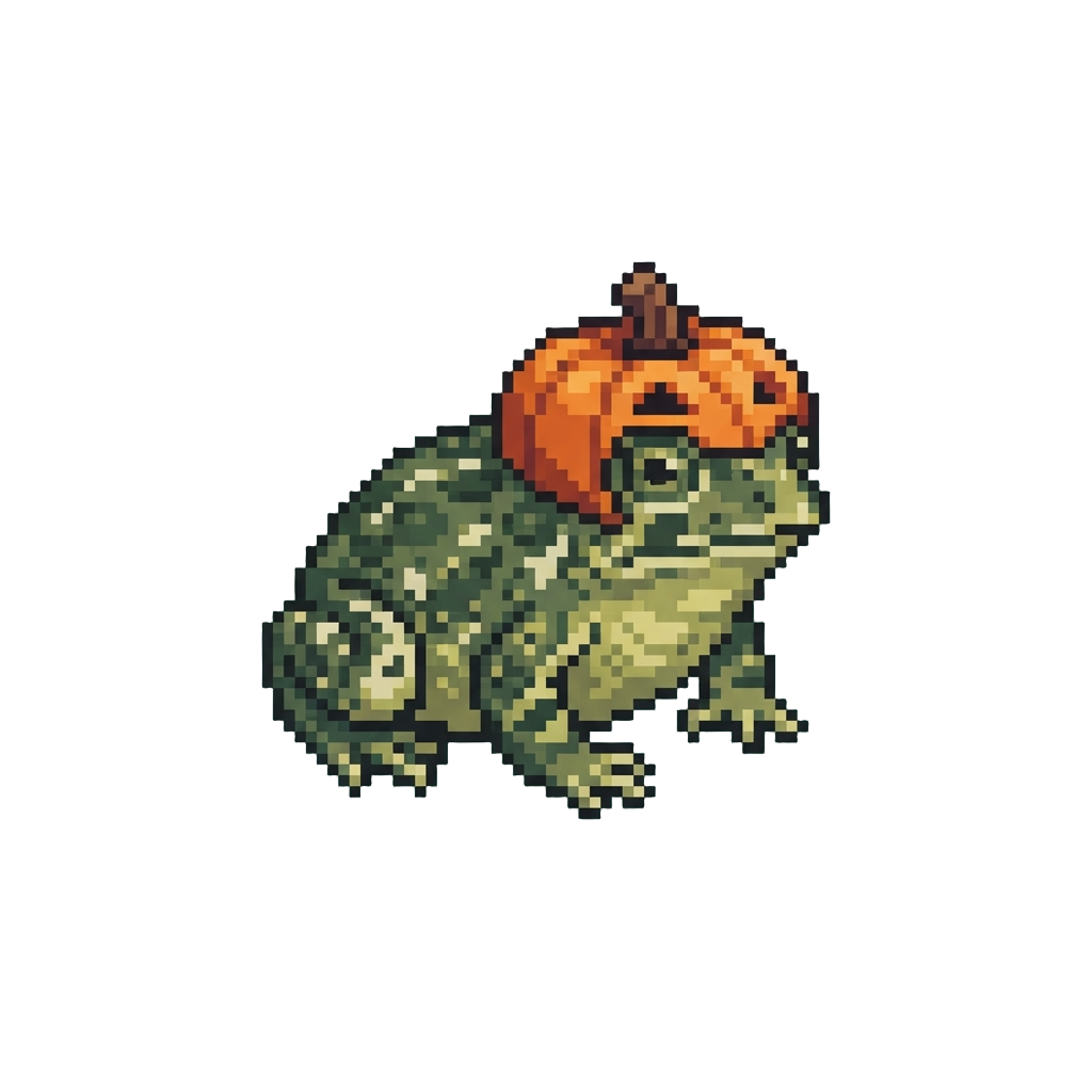 A Tiny Spotted Toad Wearing a Mini Pumpkin Helmet