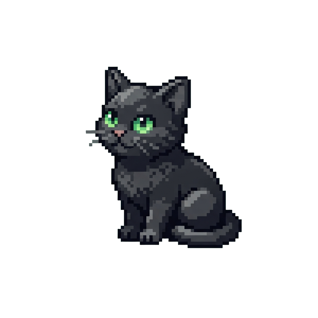 A Curious Black Kitten with Glowing Green Eyes