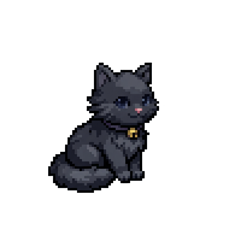 A Fluffy Midnight Kitten with a Floating Ghost Companion
