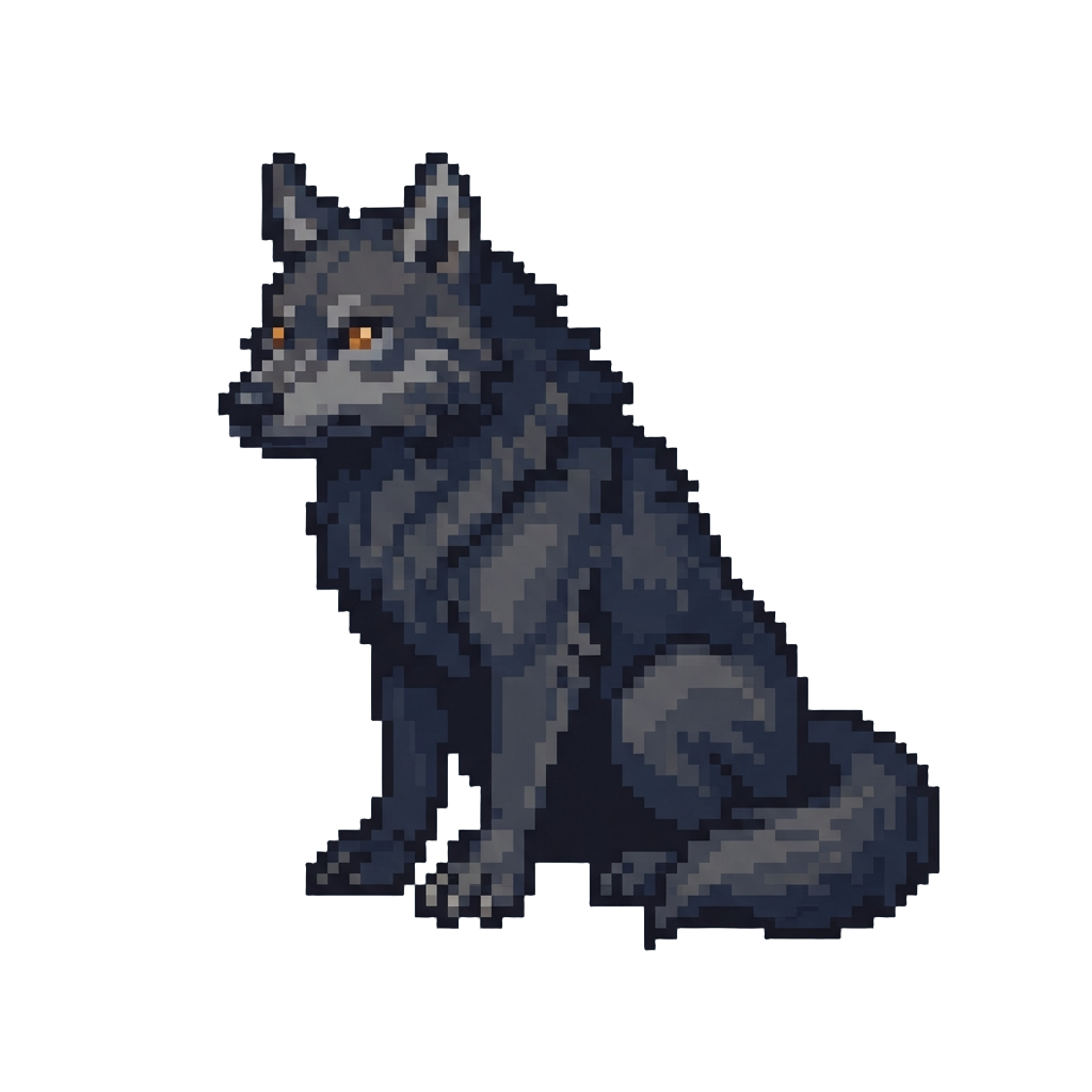 A Giant Shadow Wolf with Glowing Amber Eyes