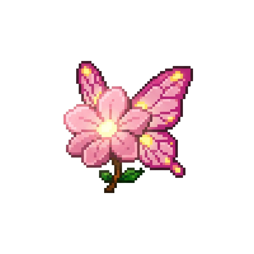 Glowing Pink Flower Blossoms and Butterfly Wings