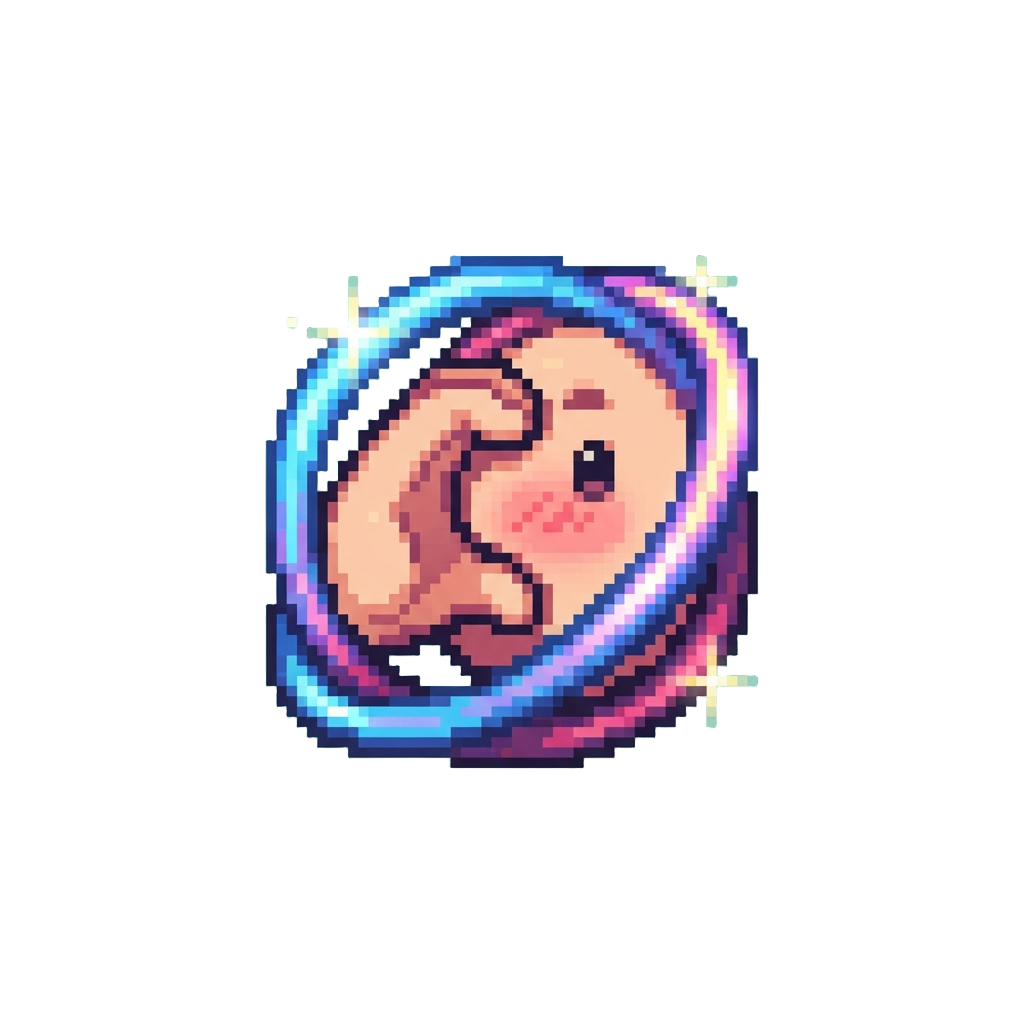 A Cute Cheek-heart Pose Framed by Sparkling Neon Rings