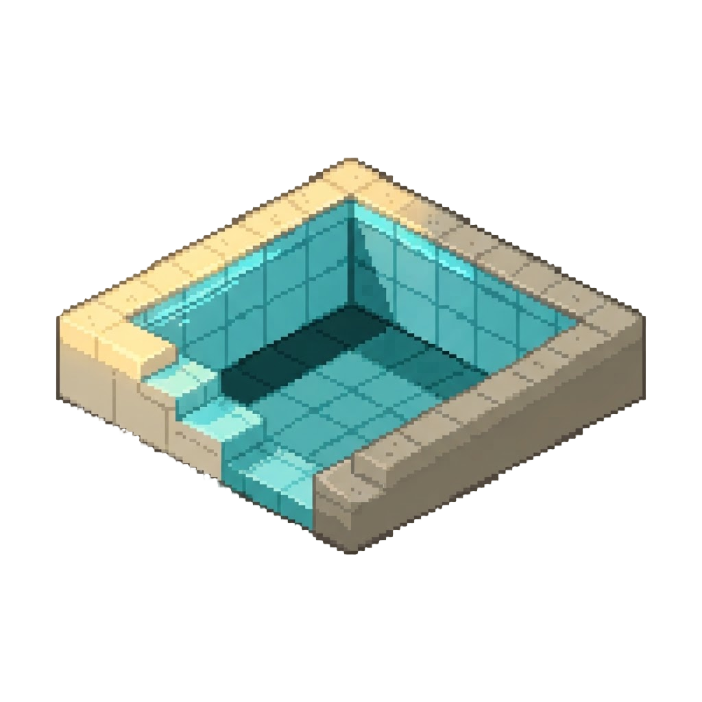 A Vast Calm Turquoise Tiled Pool Chamber Under Warm Sunlight