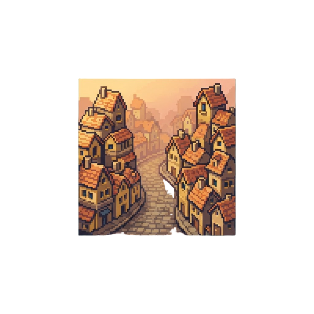 A Dreamlike Golden-hour Street with Infinite Houses