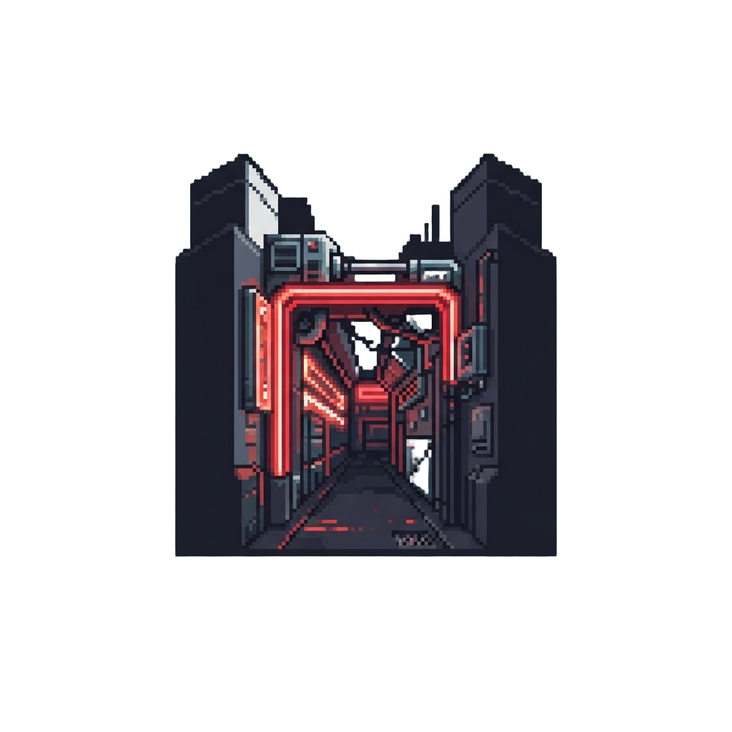 A High-tech Red Neon Alleyway Framed by Shadowy Skyscrapers