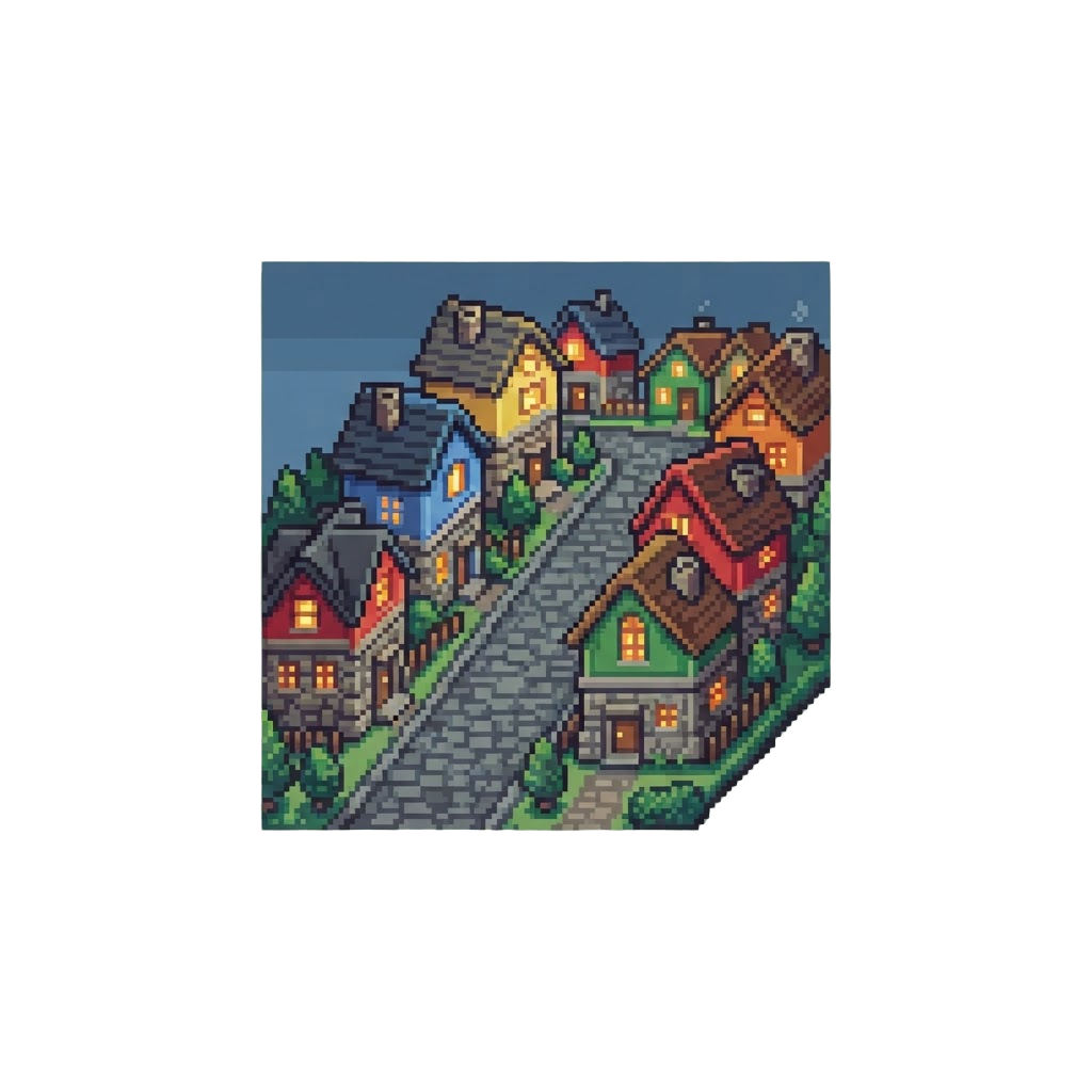 A Quiet Suburban Lane Lined with Glowing Multi-colored Homes