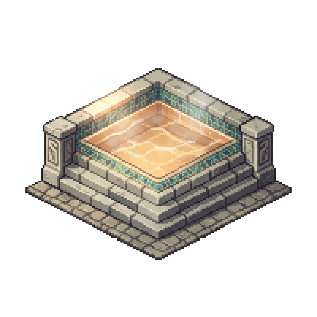 A Misty Tiled Pool Sanctuary with Glowing Warm Water
