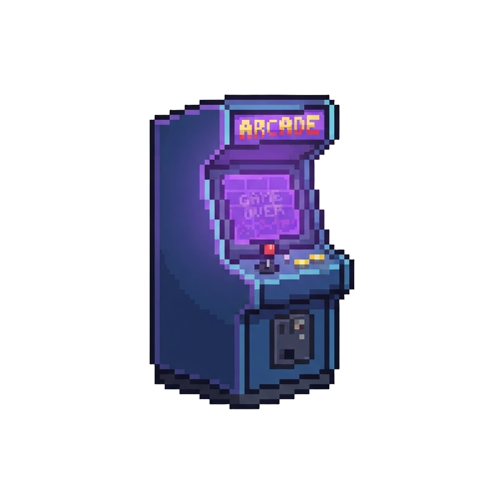 An Empty Vintage Arcade Glowing Under Purple Light