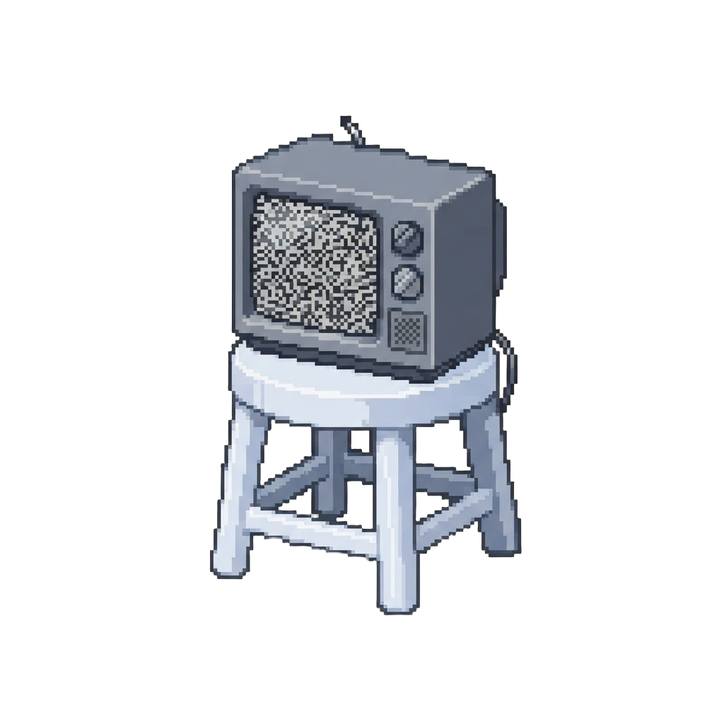 A Static-covered Retro Tv on a Plastic Stool