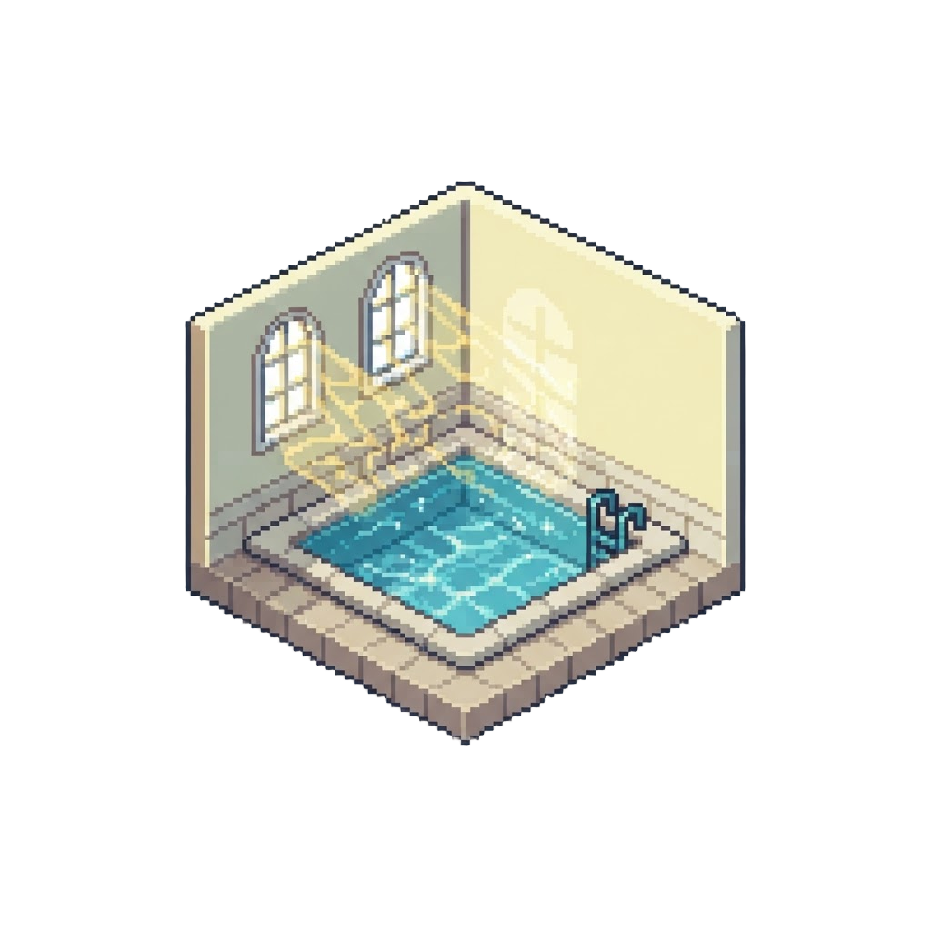 A Warm Aqua Pool Room with Sunlight Reflecting on the Walls